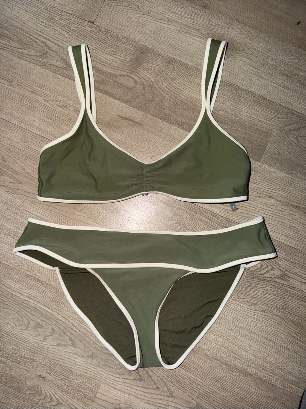 aerie Olive Green Bikini Set with Cream Trim